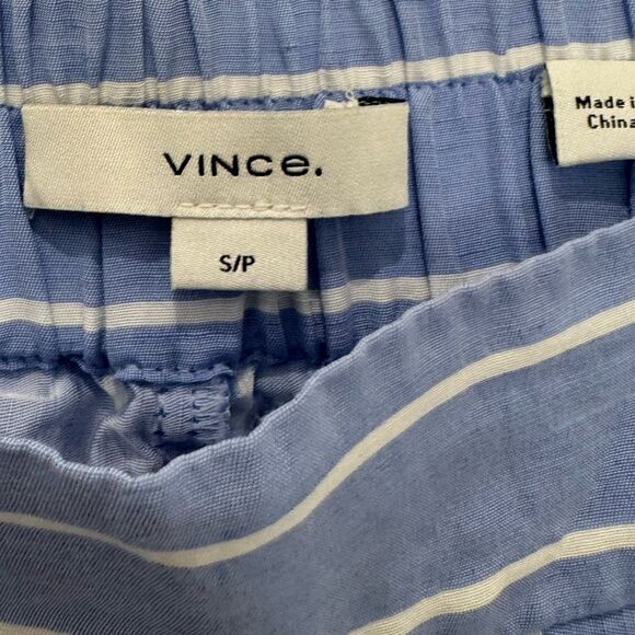 VINCE Pleated woven linen blend wide-leg pants in blue stripe - Picture 13 of 14